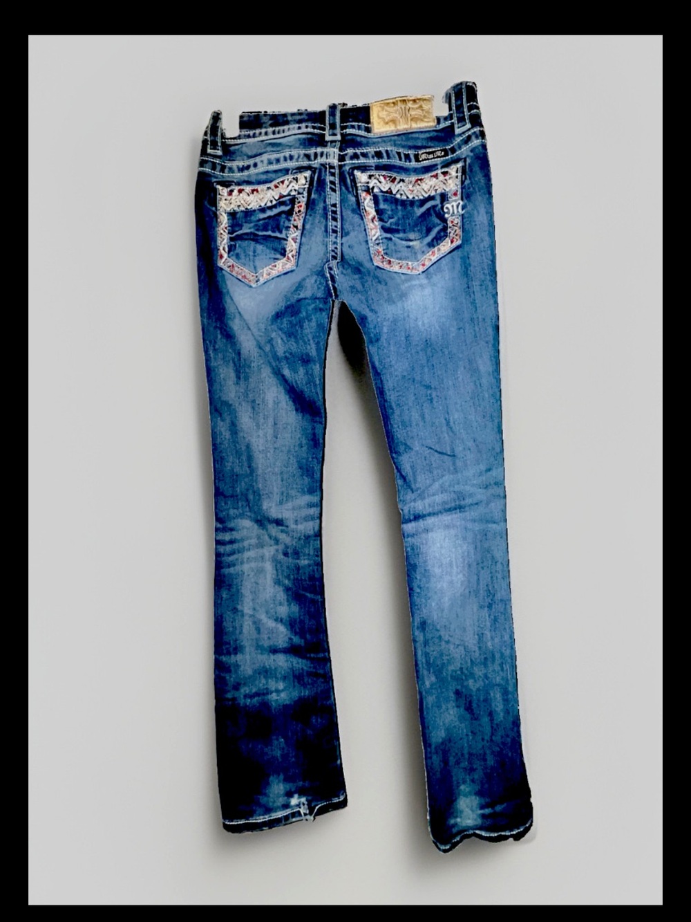 Miss Me Blue Boot Cut Jeans with Embroidered Pockets